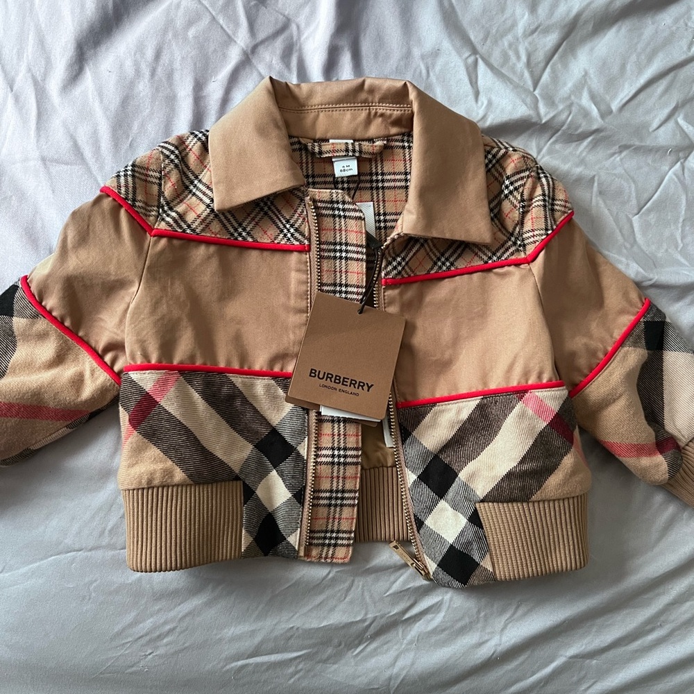 Burberry Kids Beige and Red Plaid Puffer Jacket